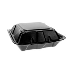 Pactiv Evergreen Vented Foam Hinged Lid Container, Dual Tab Lock, 9 x 9 x 3.25, Black, 150/Carton