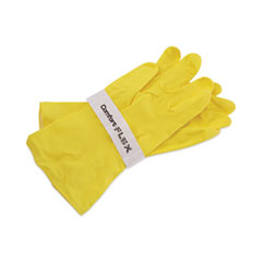 Boardwalk® Flock-Lined Latex Cleaning Gloves, Large, Yellow, 12 Pairs