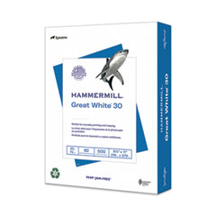 Hammermill® Great White 30 Recycled Print Paper, 92 Bright, 20 lb Bond Weight, 8.5 x 11, White, 500/Ream