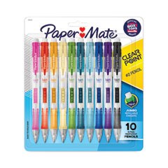 Paper Mate® Clear Point Mechanical Pencil, 0.7 mm, HB (#2), Black Lead, Assorted Barrel Colors, 10/Pack