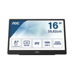 AOC 16T2 LED Monitor, 15.6" Widescreen, IPS Panel, 1920 Pixels x 1080 Pixels