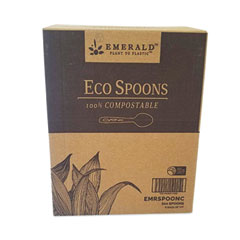 Emerald™ Plant to Plastic Compostable Cutlery, Spoon, White, 1,000/Carton