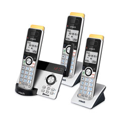 Vtech® 80-2151-02 Three-Handset Connect to Cell Cordless Telephone, Black/Silver