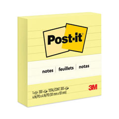 Post-it® Notes Original Pads in Canary Yellow, Note Ruled, 4" x 4", 300 Sheets/Pad