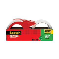 Scotch® Tough Grip Moving Packaging Tape with Dispenser, 3" Core, 1.88" x 38.2 yds, Clear, 2/Pack