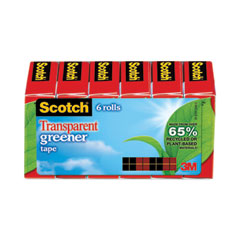 Scotch® Transparent Greener Tape, 1" Core, 0.75" x 75 ft, Transparent, 6/Pack