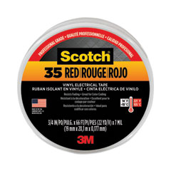 3M™ Scotch 35 Vinyl Electrical Color Coding Tape, 3" Core, 0.75" x 66 ft, Red