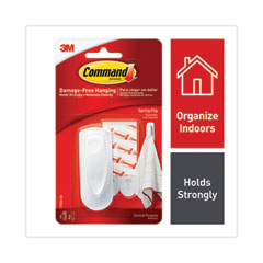 Command™ Spring Hook, Plastic, White, 0.25 lb Capacity, 1 Hook and 2 Strips/Pack