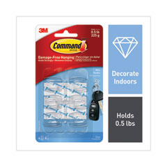 Command™ Clear Hooks and Strips, Mini, Plastic, 0.5 lb Capacity, 6 Hooks and 8 Strips/Pack