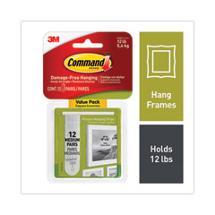 Command™ Picture Hanging Strips, Value Pack, Medium, Removable, Holds Up to 12 lbs, 0.75 x 2.75, White, 12 Pairs/Pack