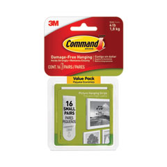 Command™ Picture Hanging Strips, Value Pack, Small, Removable, Holds Up to 4 lbs, 0.63 x 1.81, White, 16 Pairs/Pack