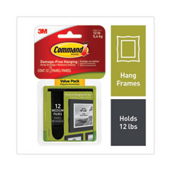 Command™ Picture Hanging Strips, Value Pack, Medium, Removable, Holds Up to 12 lbs,  0.75 x 2.75, Black, 12 Pairs/Pack