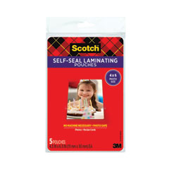 Scotch™ Self-Sealing Laminating Pouches, 9.5 mil, 4.38" x 6.38", Gloss Clear, 5/Pack