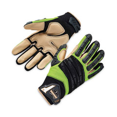 ergodyne® ProFlex 924LTR Leather-Reinforced Hybrid Dorsal Impact-Reducing Gloves, Black/Lime, Medium, Pair, Ships in 1-3 Business Days