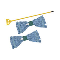 Boardwalk® Looped End Mop Kit, Medium Blue Cotton/Rayon/Synthetic Head, 60" Yellow Metal/Polypropylene Handle