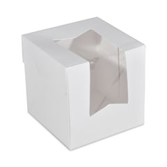 SCT® White Window Bakery Boxes with Attached Flip Top, 4-Corner Beers Design, 4.5 x 4.5 x 4.5, White, Paper, 200/Carton