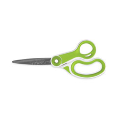 Westcott® CarboTitanium Bonded Scissors, 8" Long, 3.25" Cut Length, White/Green Bent Handle