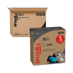 WypAll® X80 Cloths, HYDROKNIT, POP-UP Box, 8.34 x 16.8, Red, 80/Box, 5 Box/Carton