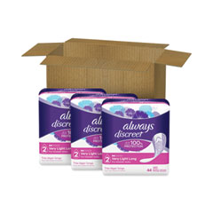 Always® Discreet Incontinence Liners, Very Light Absorbency, Long, 44/Pack, 3 Packs/Carton