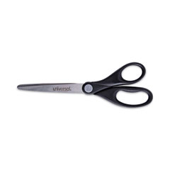 Universal® Stainless Steel Office Scissors, Pointed Tip, 7" Long, 3" Cut Length, Black Straight Handle