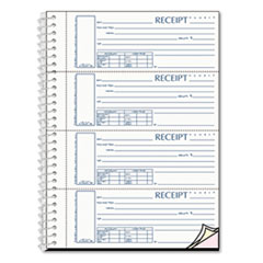 Rediform® Spiralbound Unnumbered Money Receipt Book, Three-Part Carbonless, 7 x 2.75, 4 Forms/Sheet, 120 Forms Total