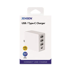 JENSEN® 4-Port USB and Type-C Wall Charger, White