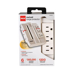 RCA® 6 Outlet Swivel Surge Protector, 6 AC Outlets, 1,200 J, White