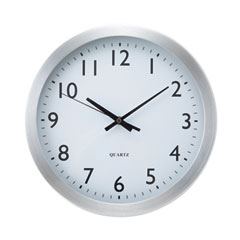 Universal® Brushed Aluminum Wall Clock, 12" Overall Diameter, Silver Case, 1 AA (sold separately)