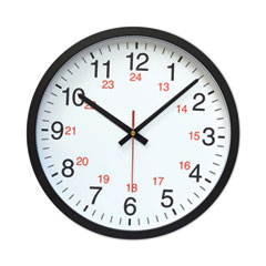 Universal® 24-Hour Round Wall Clock, 12.63" Overall Diameter, Black Case, 1 AA (sold separately)