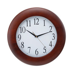 Universal® Round Wood Wall Clock, 12.75" Overall Diameter, Cherry Case, 1 AA (sold separately)