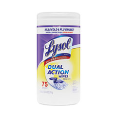 LYSOL® Brand Dual Action Disinfecting Wipes, 1-Ply, 7 x 7.5, Citrus, White/Purple, 75/Canister