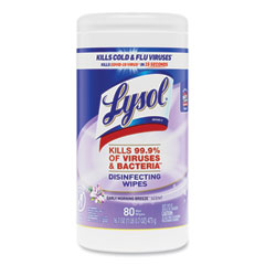 LYSOL® Brand Disinfecting Wipes, 1-Ply, 7 x 7.25, Early Morning Breeze, White, 80 Wipes/Canister, 6 Canisters/Carton