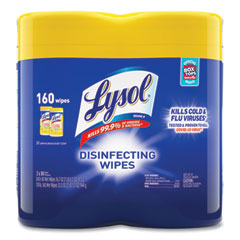 LYSOL® Brand Disinfecting Wipes, 1-Ply, 7 x 7.25, Lemon and Lime Blossom, White, 80 Wipes/Canister, 2 Canisters/Pack