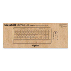Logitech® Signature MK650 Wireless Keyboard and Mouse Combo for Business, 2.4 GHz Frequency/32 ft Wireless Range, Off White