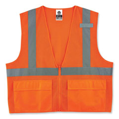 ergodyne® GloWear 8220Z Class 2 Standard Mesh Zipper Vest, Polyester, Large/X-Large, Orange, Ships in 1-3 Business Days