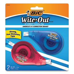 BIC® Wite-Out EZ Correct Correction Tape, Non-Refillable, Randomly Assorted Applicator Colors, 0.17" x 472", 2/Pack