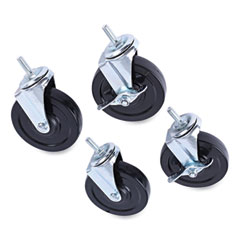 Alera® Optional Casters for Wire Shelving, Grip Ring Type K Stem, 4" Wheel, Black/Silver, 4/Set (2 Locking)