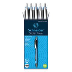 Schneider® Slider Rave XB Ballpoint Pen, Retractable, Extra-Bold 1.4 mm, Black Ink, Black/Light Blue Barrel