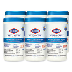 Clorox Healthcare® Bleach Germicidal Wipes, 1-Ply, 6 x 5, Unscented, White, 150/Canister, 6 Canisters/Carton