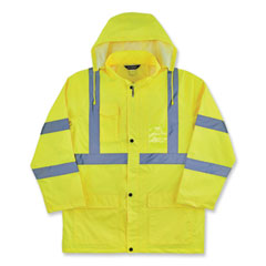 ergodyne® GloWear 8366 Class 3 Lightweight Hi-Vis Rain Jacket, Polyester, Medium, Lime, Ships in 1-3 Business Days