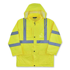 ergodyne® GloWear 8366 Class 3 Lightweight Hi-Vis Rain Jacket, Polyester, Large, Lime, Ships in 1-3 Business Days