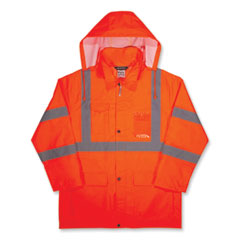 ergodyne® GloWear 8366 Class 3 Lightweight Hi-Vis Rain Jacket, Polyester, Small, Orange, Ships in 1-3 Business Days
