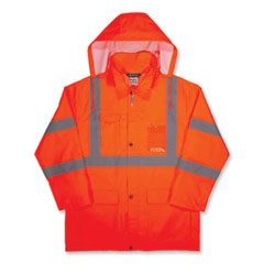ergodyne® GloWear 8366 Class 3 Lightweight Hi-Vis Rain Jacket, Polyester, Medium, Orange, Ships in 1-3 Business Days