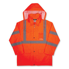 ergodyne® GloWear 8366 Class 3 Lightweight Hi-Vis Rain Jacket, Polyester, Large, Orange, Ships in 1-3 Business Days