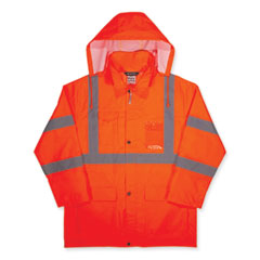 ergodyne® GloWear 8366 Class 3 Lightweight Hi-Vis Rain Jacket, Polyester, 5X-Large, Orange, Ships in 1-3 Business Days