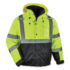 ergodyne® GloWear 8381 Class 3 Hi-Vis 4-in-1 Quilted Bomber Jacket, Lime, Large, Ships in 1-3 Business Days