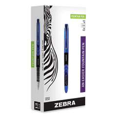 Zebra® Fountain Pen, Fine 0.6 mm, Blue Ink, Black/Blue Barrel, 12/Pack