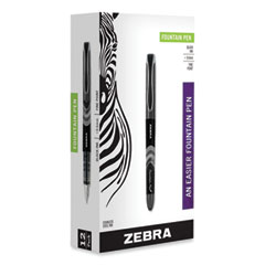 Zebra® Fountain Pen, Fine 0.6 mm, Black Ink, Black, 12/Pack