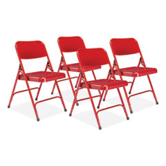 200 Series Premium All-Steel Double Hinge Folding Chair, Supports 500 lb, 17.25" Seat Height, Red, 4/CT,Ships in 1-3 Bus Days