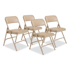 1200 Series Premium Vinyl Dual-Hinge Folding Chair, Supports 500 lb, 17.75" Seat Ht, French Beige, 4/CT,Ships in 1-3 Bus Days